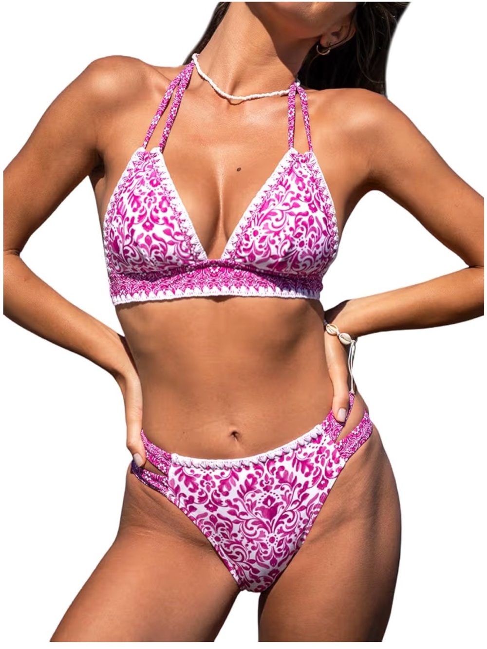 Cupshe Pink Patterned Double-strap Halter Bikini